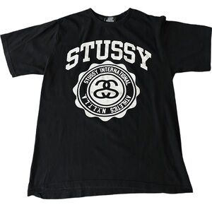 Stussy Men’s Black Big Crest Logo Graphic Tshirt Size Xsmall XS